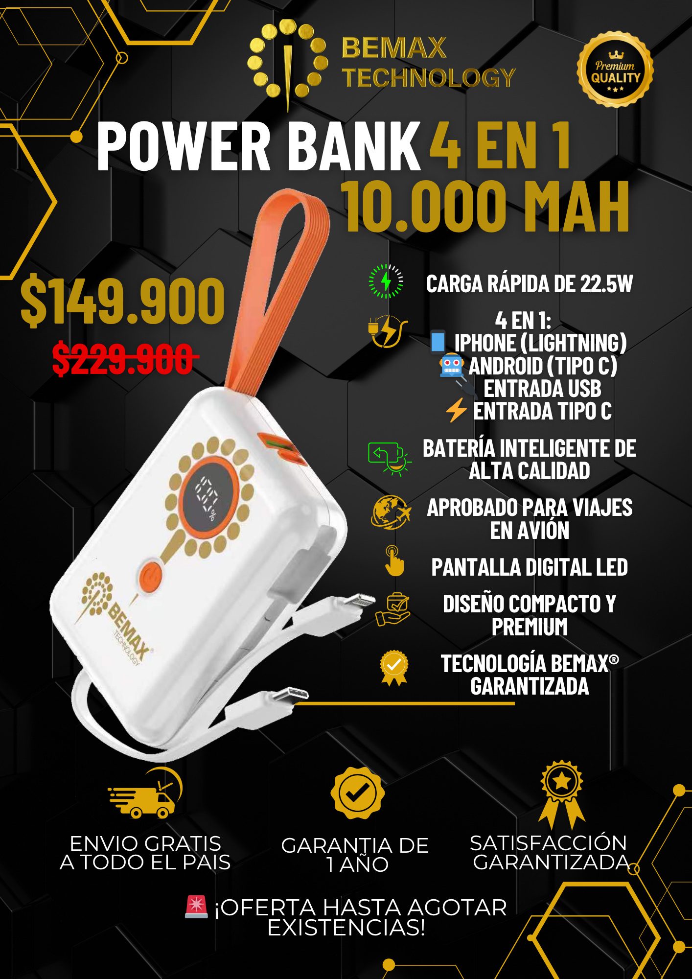 power bank 4 en 1 10.000 mah