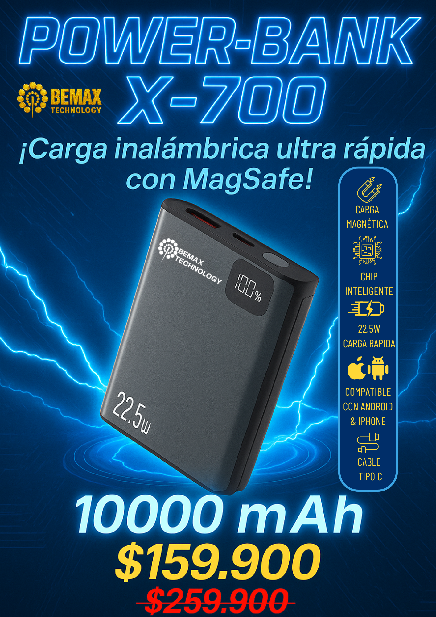 Power bank magnetica x-700 10.000 mah⚡ +Regalo exclusivo 🎁